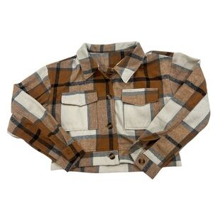 Plaid Button-Up Cropped Jacket